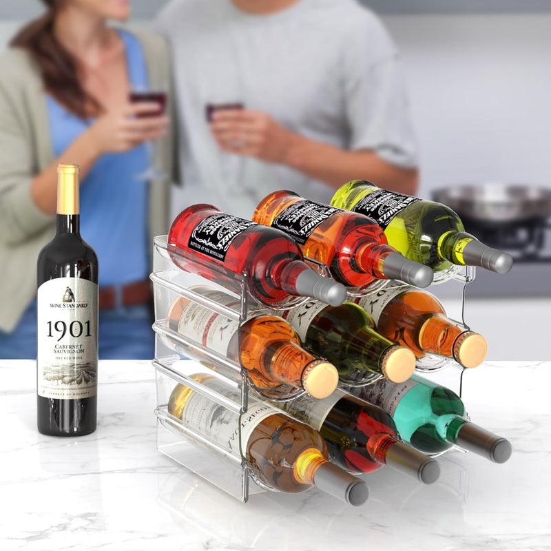 Benaep Wine Rack for Inside Cabinet,Wine Bottle Holder Clear Wine Storage Shelf Fridge Organizer - Stackable Water Bottle Organizer Pantry Kitchen Cup/Can/Mug Display Shelf Upgraded Thicken - Image 2
